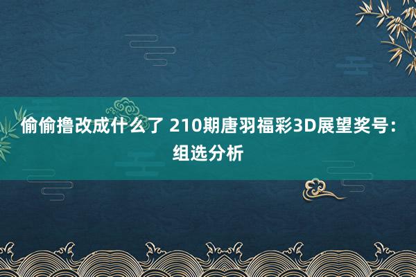 偷偷撸改成什么了 210期唐羽福彩3D展望奖号：组选分析