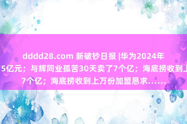 dddd28.com 新破钞日报 |华为2024年上半年销售收入4175亿元；与辉同业孤苦30天卖了7个亿；海底捞收到上万份加盟恳求……